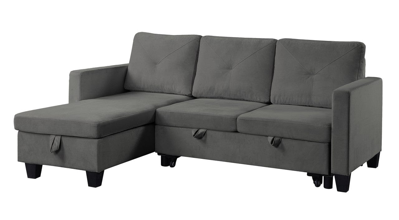 Willow & Hearth Nova 82.5"W Dark Gray Velvet Reversible Sleeper Sectional Sofa with Storage Chaise