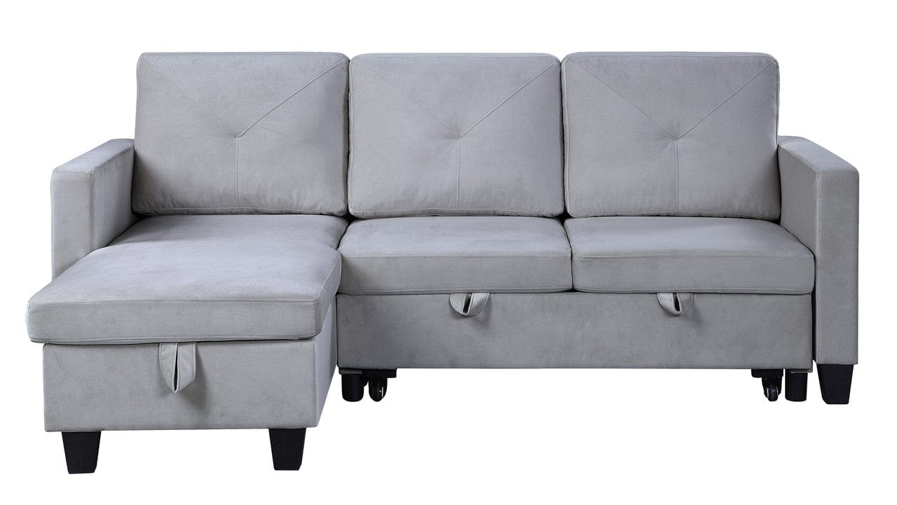 Willow & Hearth Nova 82.5"W Light Gray Velvet Reversible Sleeper Sectional Sofa with Storage Chaise