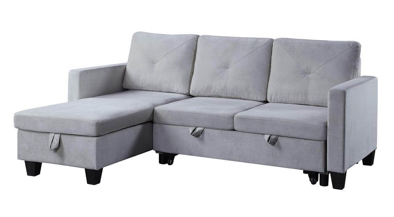 Willow & Hearth Nova 82.5"W Light Gray Velvet Reversible Sleeper Sectional Sofa with Storage Chaise