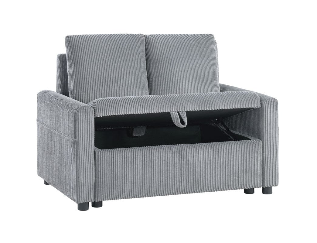 Willow & Hearth Oswin 45"W Gray Corduroy Loveseat with Storage, Side Pocket