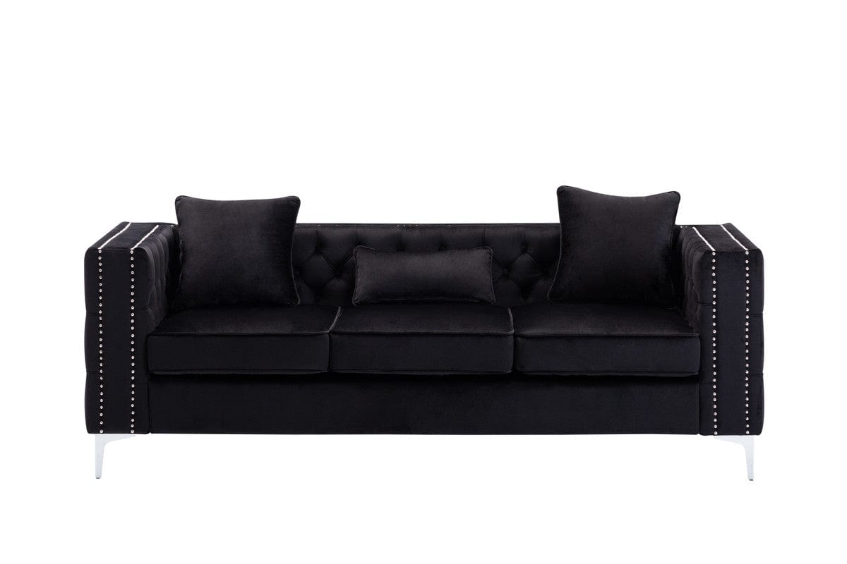 Willow & Hearth Lorreto 86"W Black Velvet Sofa