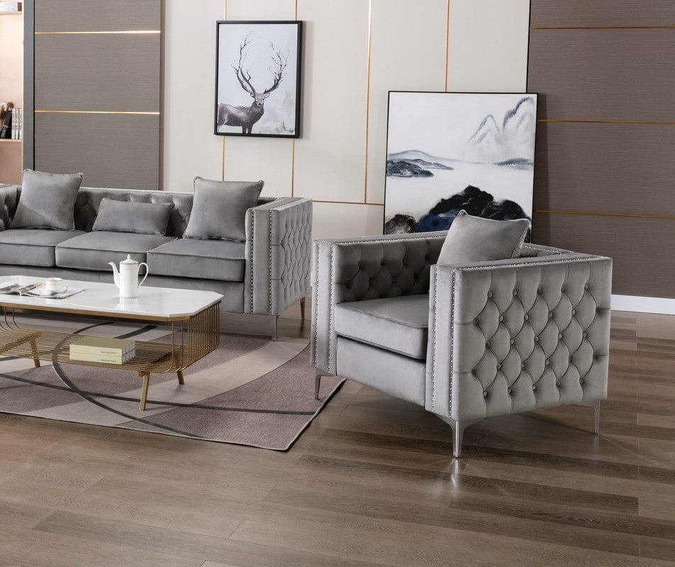 Willow & Hearth Lorreto 40"W Gray Velvet Chair