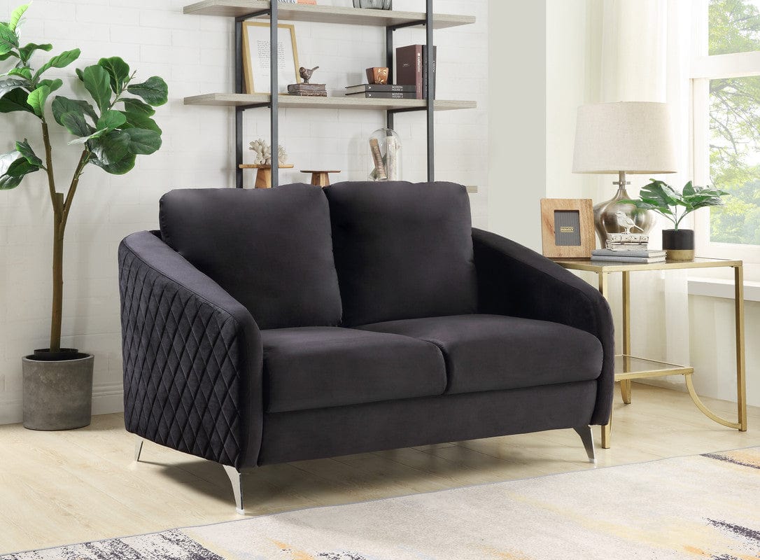 Willow & Hearth Sofia 55"W Black Velvet Modern Chic Loveseat Couch