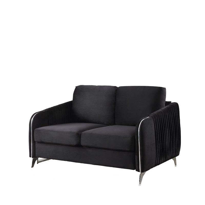 Willow & Hearth Hathaway 54"W Black Velvet Modern Chic Loveseat Couch