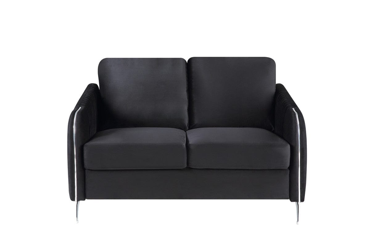 Willow & Hearth Hathaway 54"W Black Velvet Modern Chic Loveseat Couch
