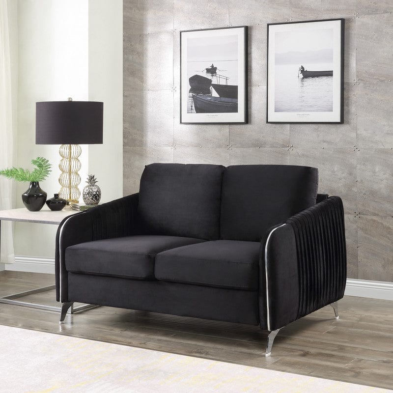 Willow & Hearth Hathaway 54"W Black Velvet Modern Chic Loveseat Couch