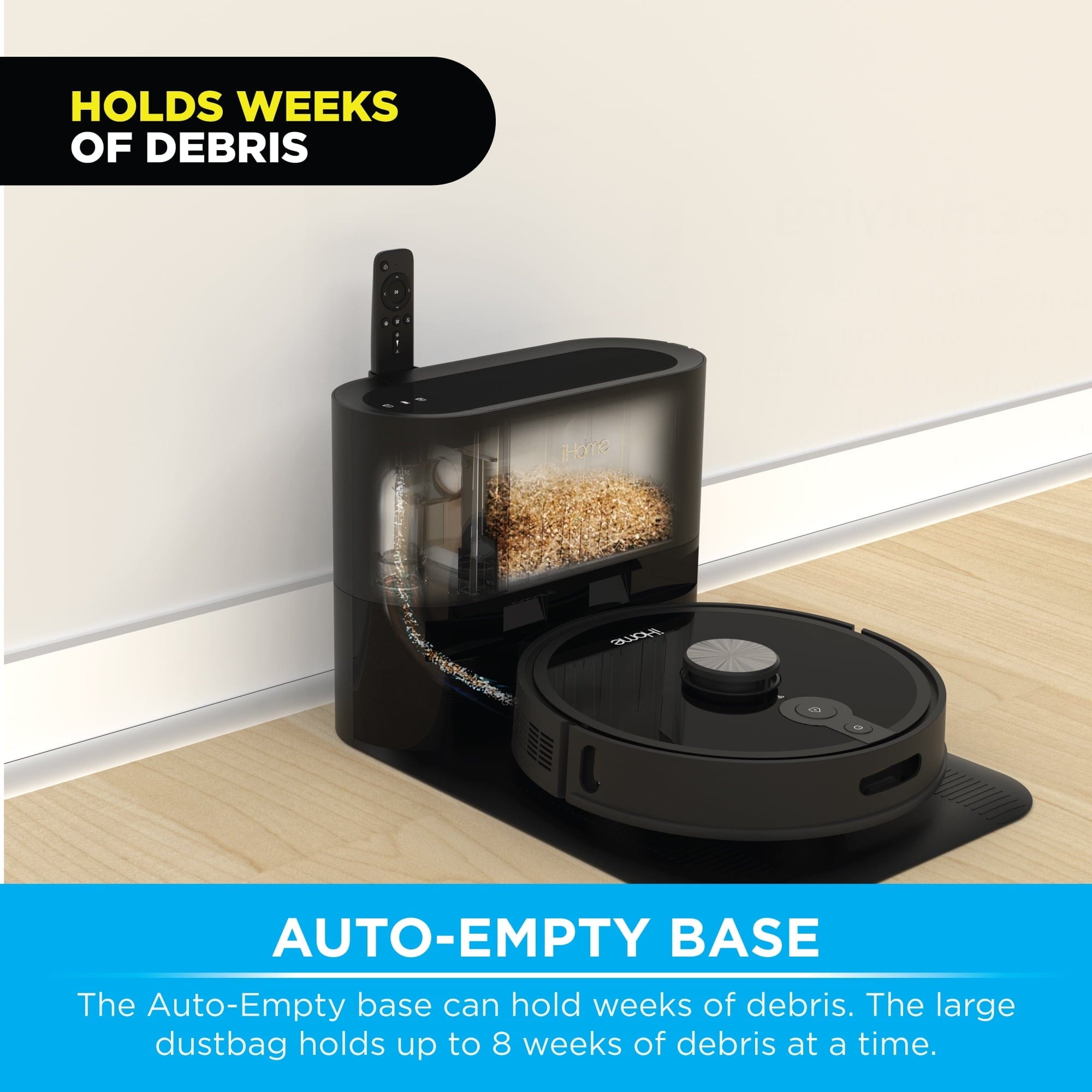 iHome AutoVac Nova S1 Pro Self Empty Robot Vacuum, LIDAR Mapping, 150 Min Runtime, Black