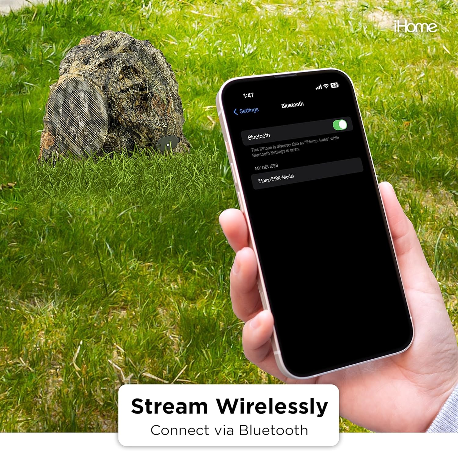 iHome Outdoor Rock Wireless Bluetooth, IPX5 Waterproof Speakers, Pair, Moss Oak / Camo