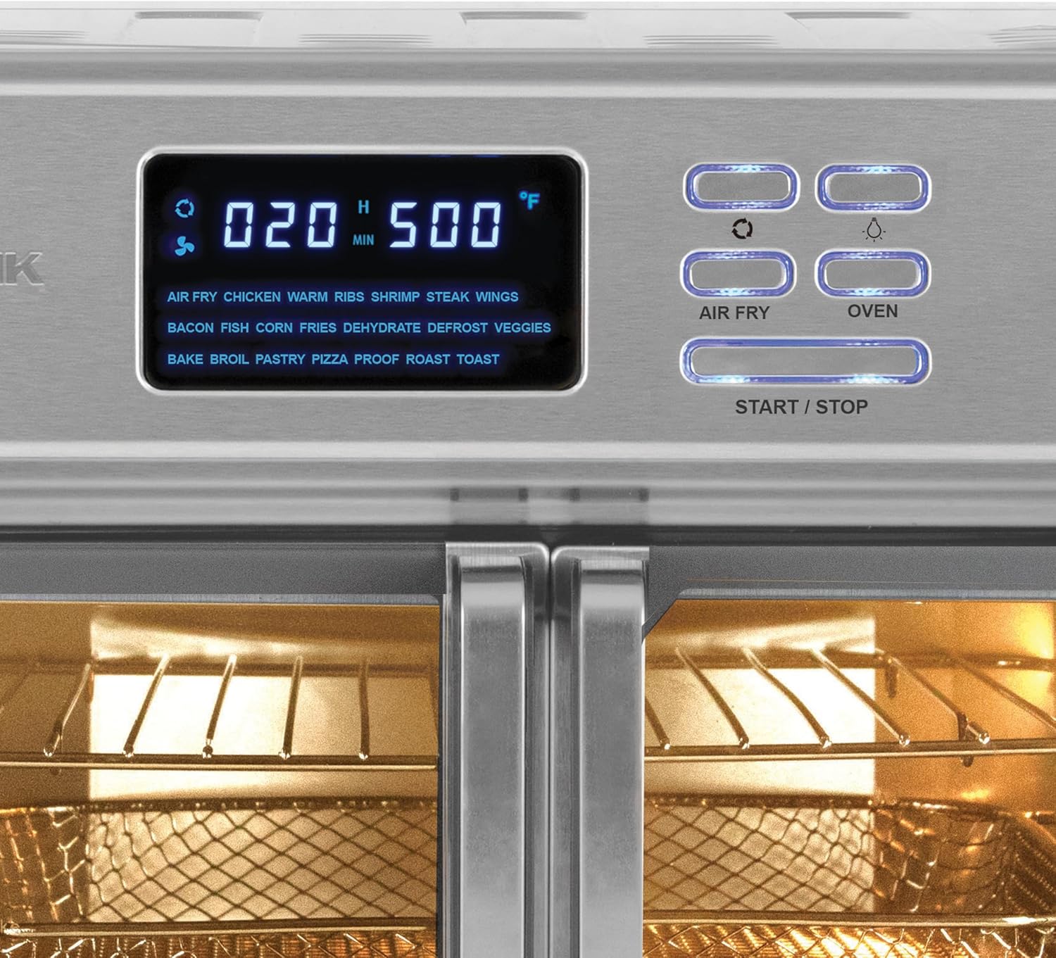 Kalorik MAXX 26 Quart 10-in-1 Countertop Toaster Oven & Air Fryer Combo, Glass French Door, 9 Accessories, 1700-Watts, Stainless Steel