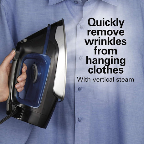 Hamilton Beach Clothing Iron, Steam Iron for Clothes with Stainless Steel Soleplate & Retractable Cord, Black - Certified Refurbished
