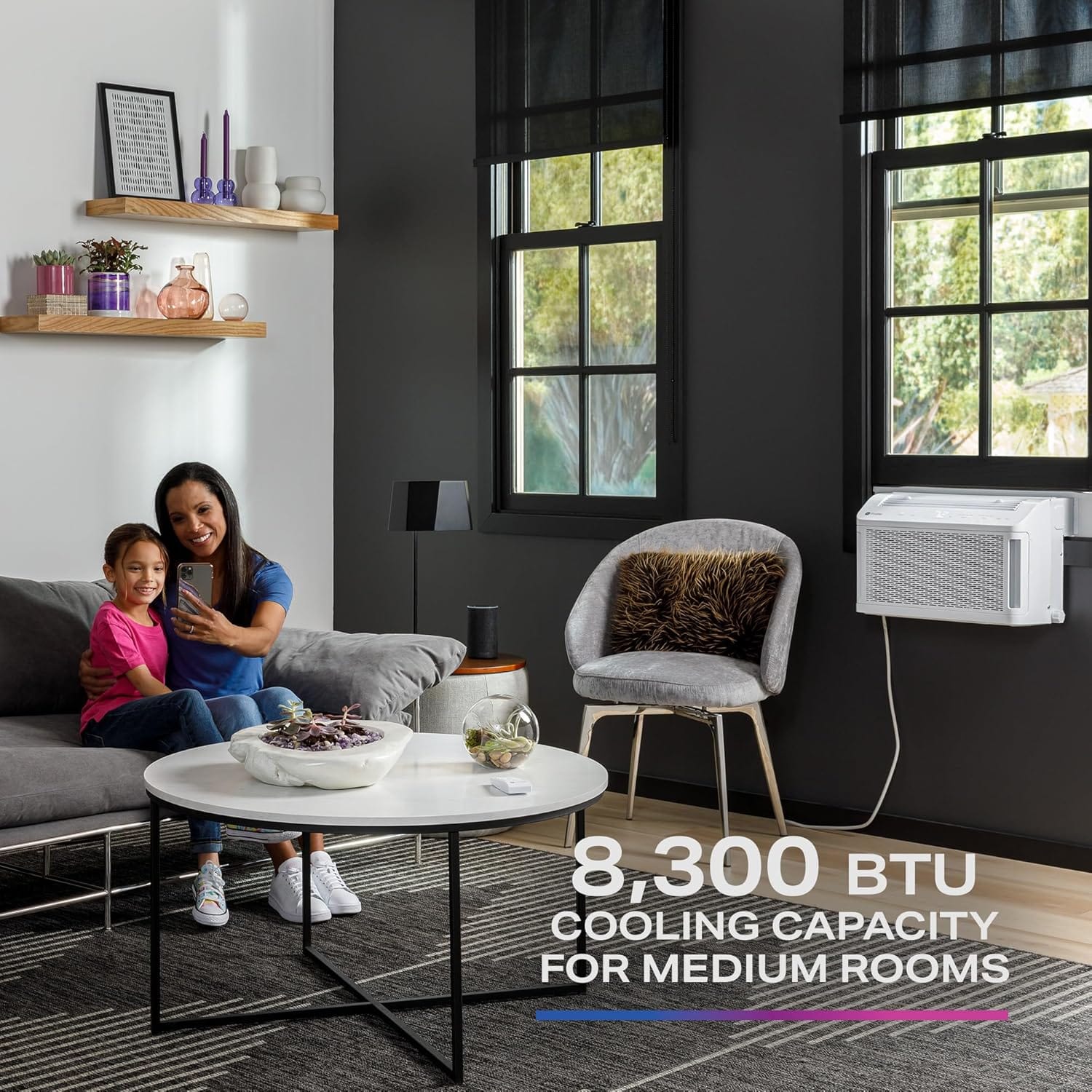GE Profile ClearView 8300 BTU Window Air Conditioner Unit, U-Shaped Adjustable Depth, Up to 350 sq ft., White - Certified Refurbished