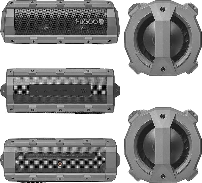 Fugoo Element Portable Bluetooth Speaker, 360 Audio, 60W, IPX7 Rating, Up to 40 Hours Playtime, Gray