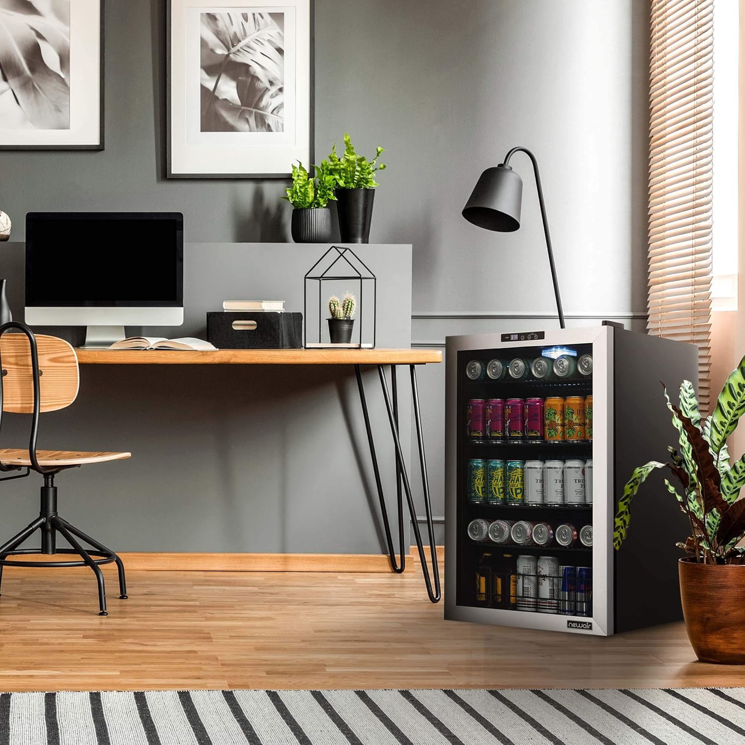 Newair Freestanding Beverage Fridge with SplitShelf, 160 Cans, Stainless Steel - Certified Refurbished