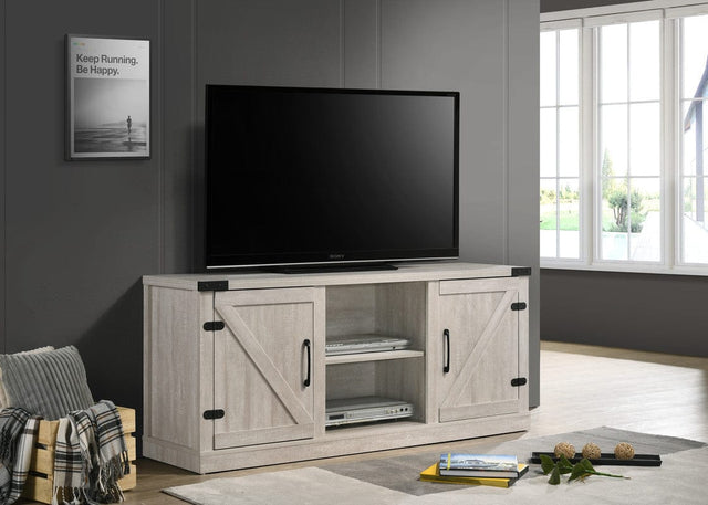 Willow & Hearth Salma Dusty Gray 58"W TV Stand with 2 Open Shelves and 2 Cabinets