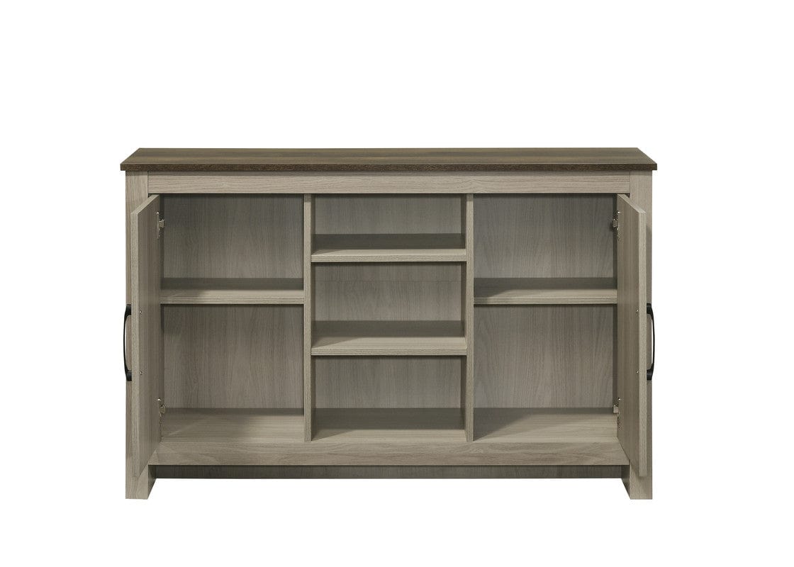 Willow & Hearth Nyla 47"W Gray Oak Console Table, Buffet Table, Sideboard with Shelves and Cabinet Doors