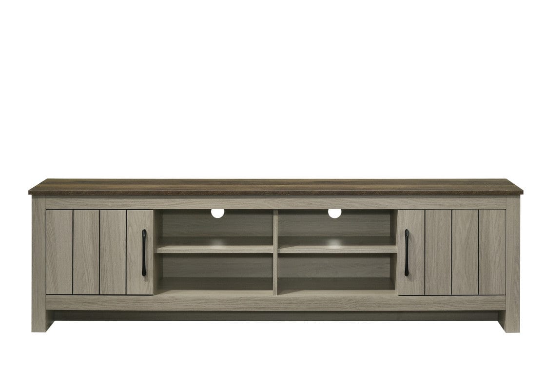 Willow & Hearth Nyla 68.5"W Gray Oak TV Stand with Shelves and Cabinet Doors