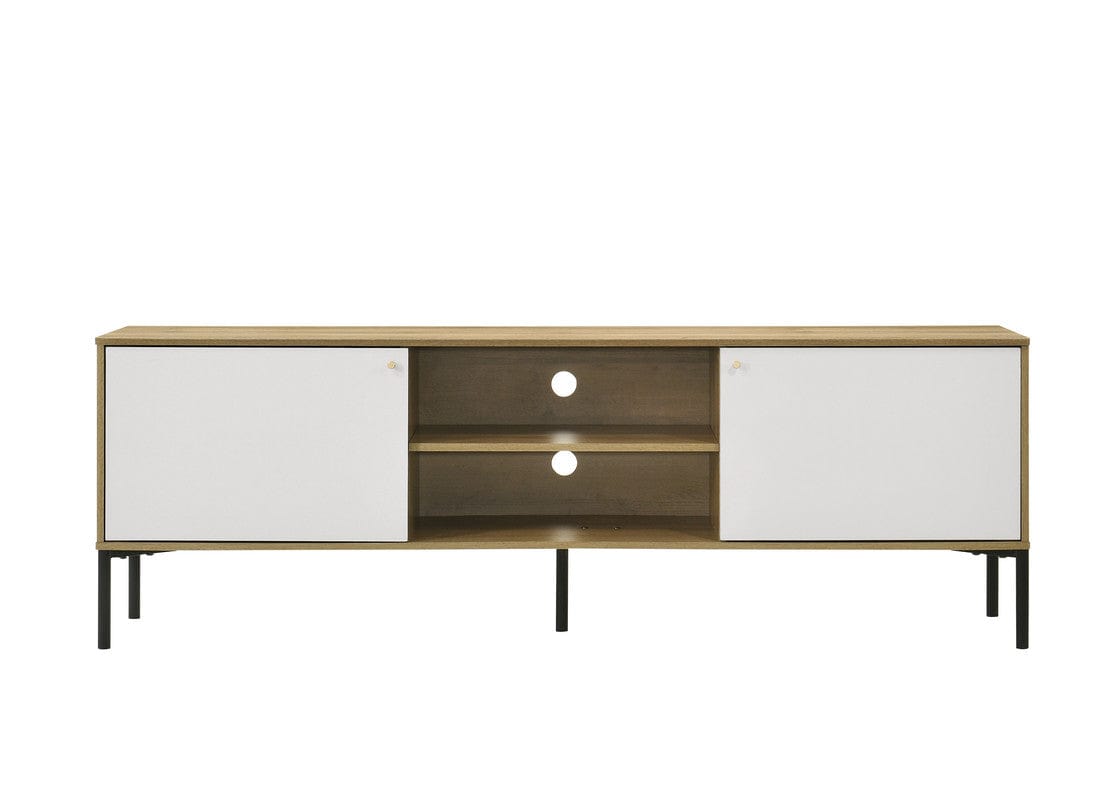 Willow & Hearth Burke 70"W White and Oak 2-Door TV Stand