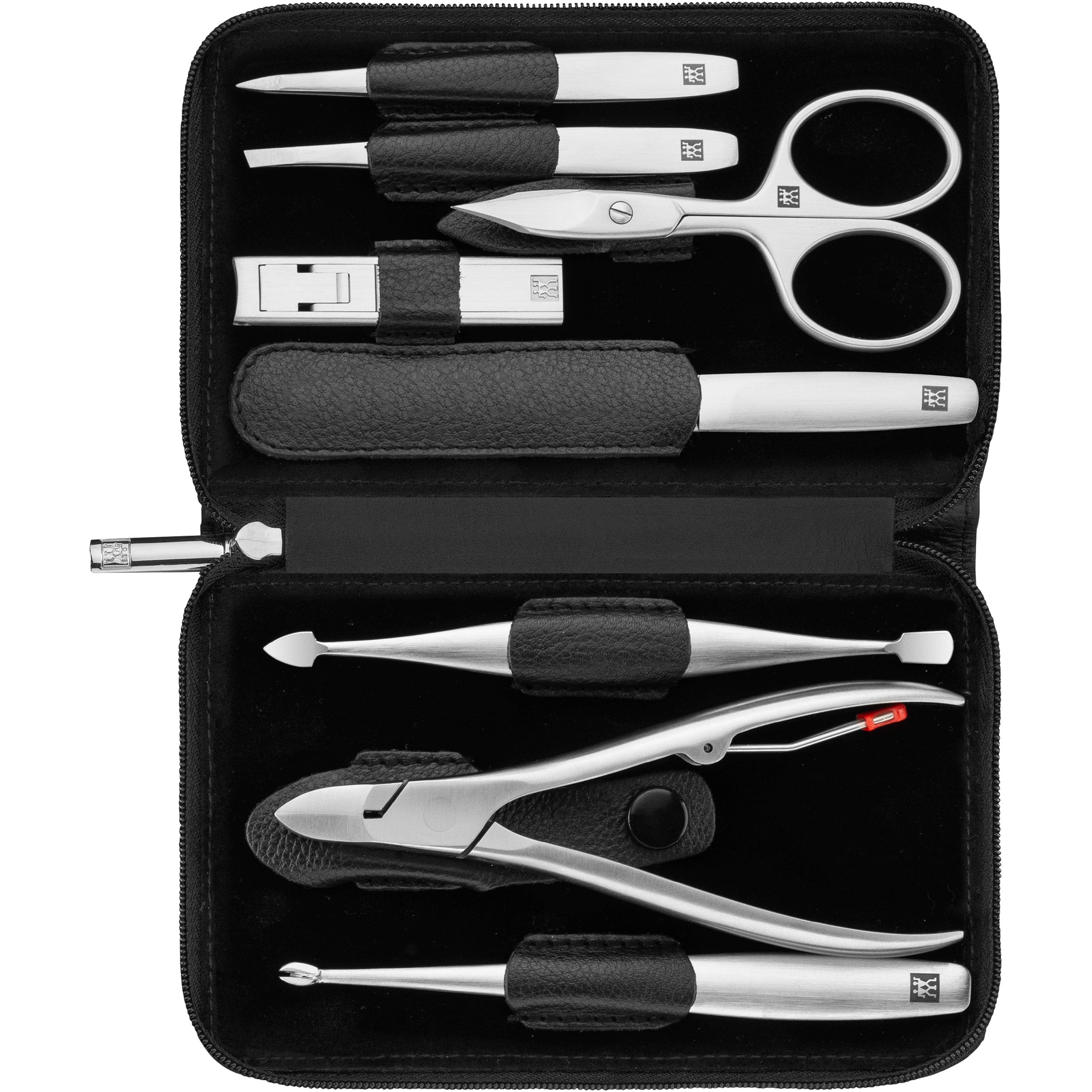 Zwilling Beauty Twinox Manicure and Pedicure Nappa Leather Case with Zip Closure, Nail Care Kit, 9-Piece, Premium Travel Nail Kit, Black