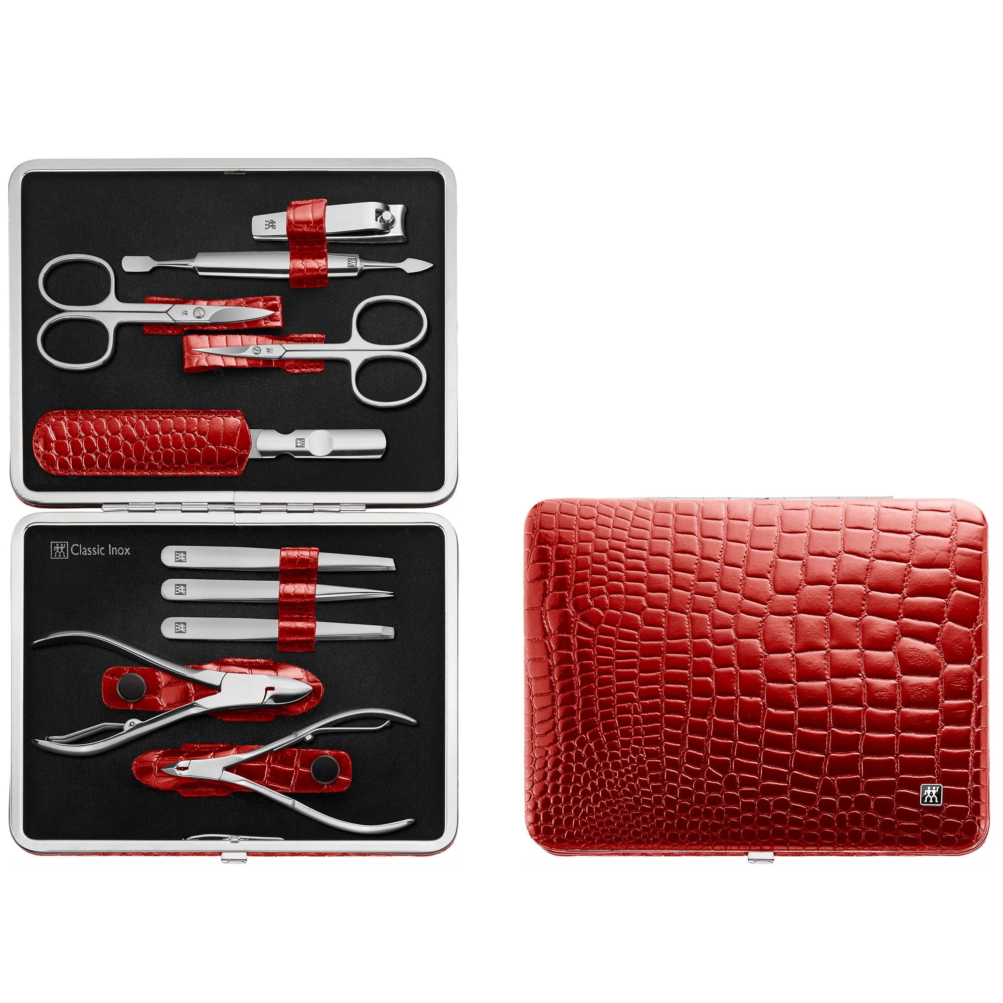 Zwilling Manicure Set Pedicure Kit, Nail Care Complete Set, Cowhide, Croco Edition, 10-Piece, Red