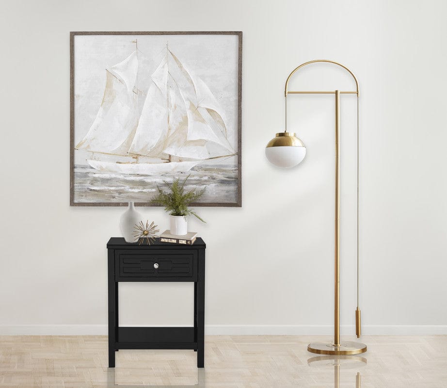 Willow & Hearth Dylan 23"W Black Wooden End Side Table Nightstand with Glass Top and Drawer