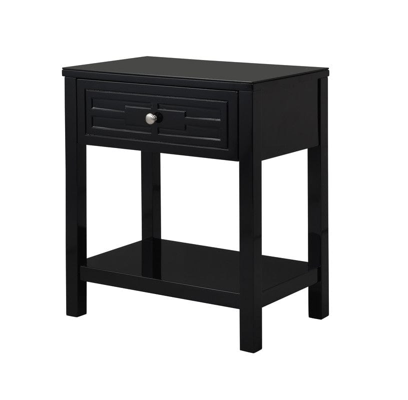 Willow & Hearth Dylan 23"W Black Wooden End Side Table Nightstand with Glass Top and Drawer