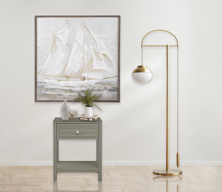 Willow & Hearth Dylan 23"W Taupe Wooden End Side Table Nightstand with Glass Top and Drawer