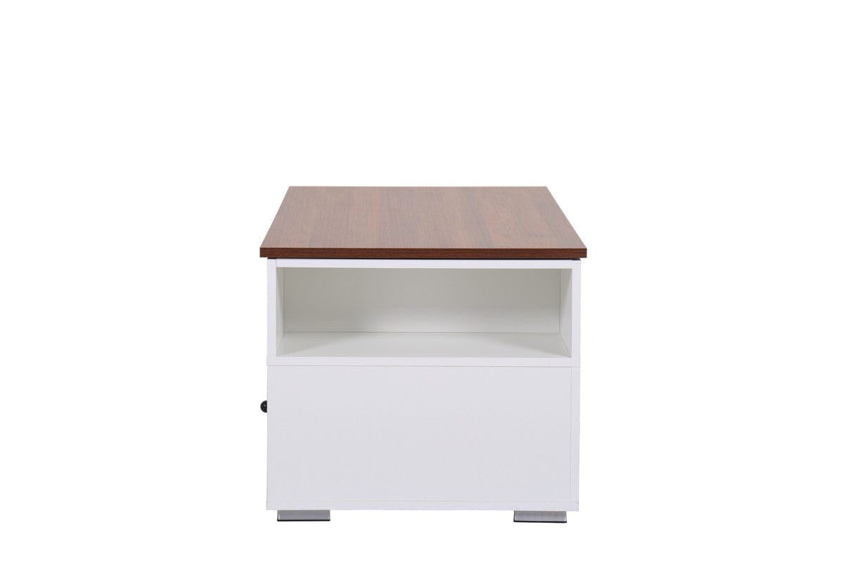 Willow & Hearth Luna 45.5"W White Coffee Table with Brown Walnut Finish Lift Top, 2 Drawers, and 2 Shelves
