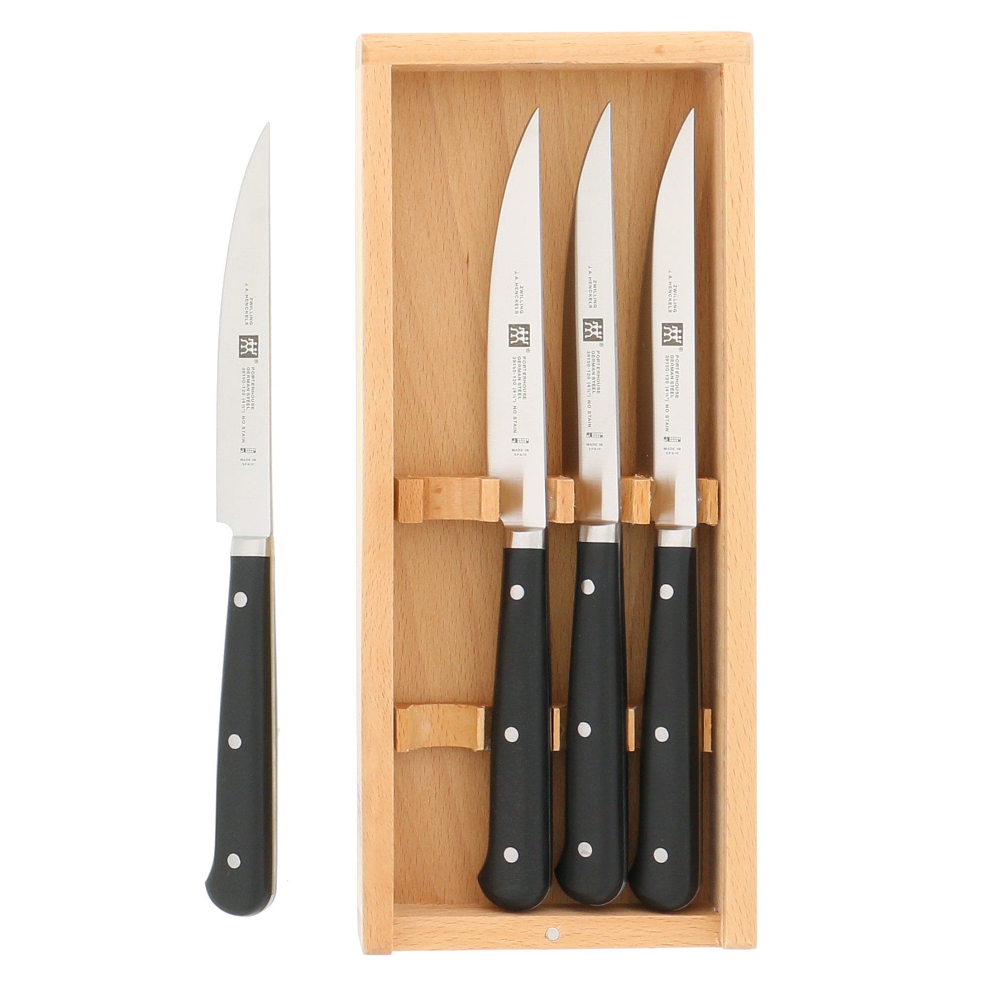 Zwilling Porterhouse 4-pc Steak Knife Set in Beechwood Box