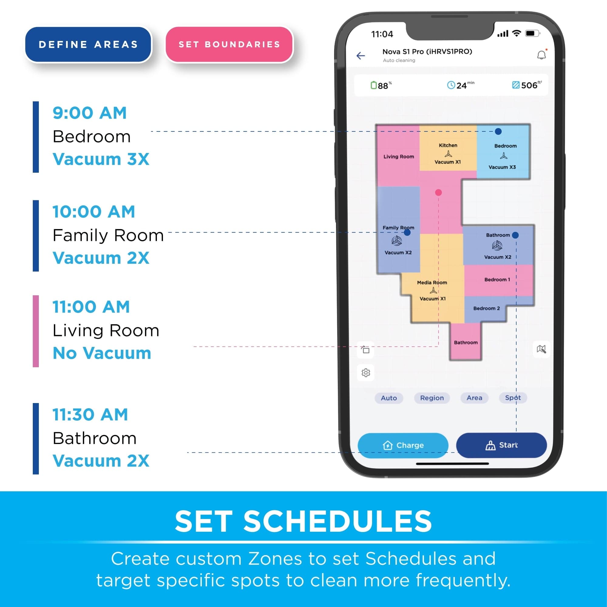 iHome AutoVac Nova S1 Pro Self Empty Robot Vacuum, LIDAR Mapping, 150 Min Runtime, Black