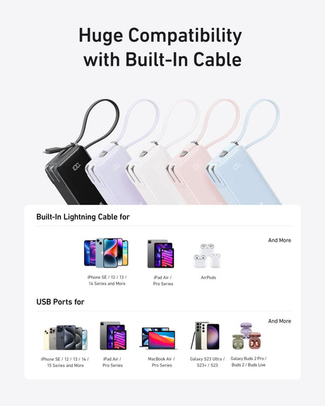 Anker Power Bank (10K, Fusion, Built-In Cable)