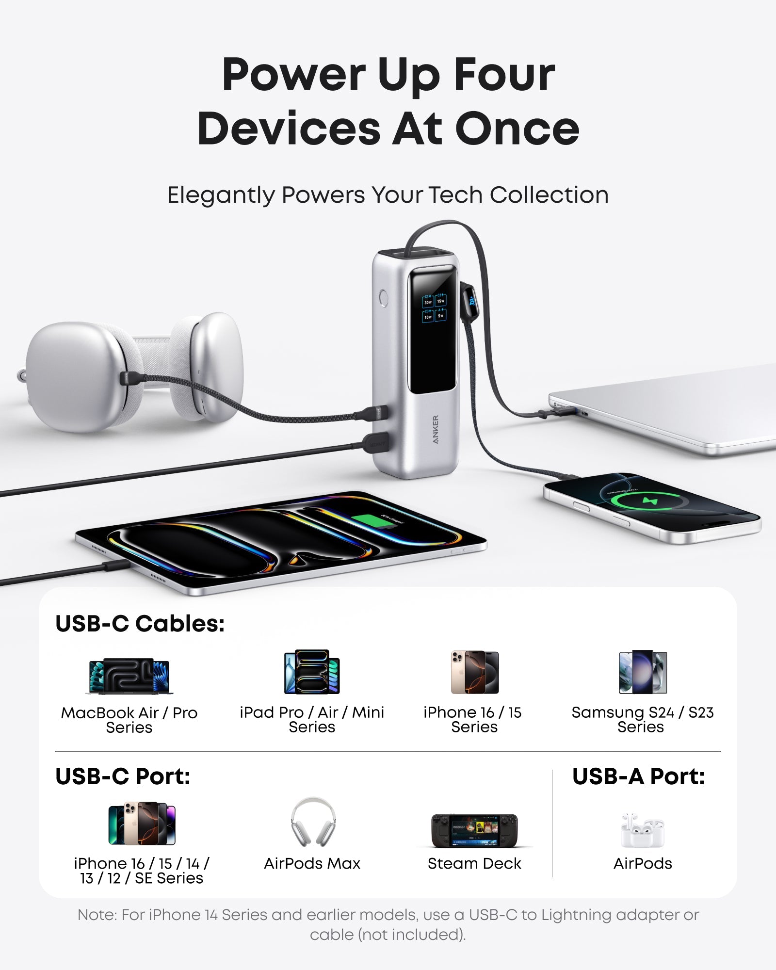 Anker Laptop Power Bank (25K, 165W, Built-In and Retractable Cables)