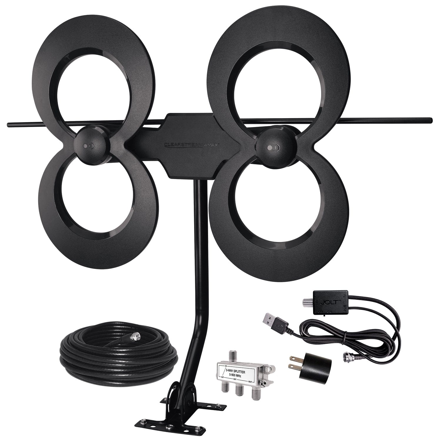 Antennas Direct ClearStream 4MAX HDTV Complete Indoor/Outdoor Multi-Directional TV Antenna with 70+ Mile Range, Cable, Mast, Amplifier, and Splitter
