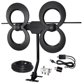 Antennas Direct ClearStream 4MAX HDTV Complete Indoor/Outdoor Multi-Directional TV Antenna with 70+ Mile Range, Cable, Mast, Amplifier, and Splitter