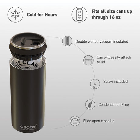 Asobu FC4G Double-Walled Vacuum-Insulated Stainless Steel Multi-Can Cooler Sleeve with Reusable Pocket Straw, Pink