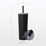 Asobu Ocean Double-Walled Vacuum-Insulated 27-Oz. Stainless Steel Travel Tumbler with Flexible Straw and Dual Lids, Red
