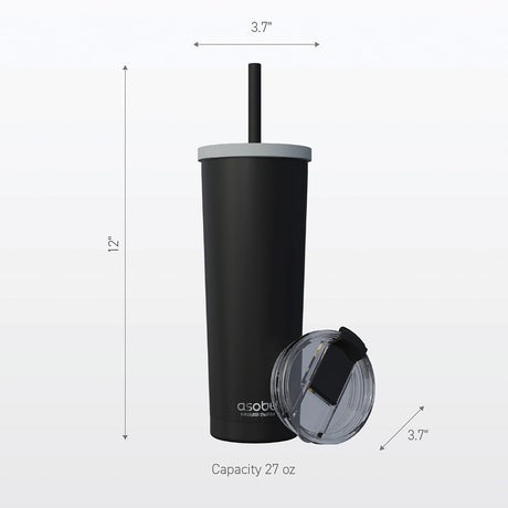 Asobu Ocean Double-Walled Vacuum-Insulated 27-Oz. Stainless Steel Travel Tumbler with Flexible Straw and Dual Lids, Red