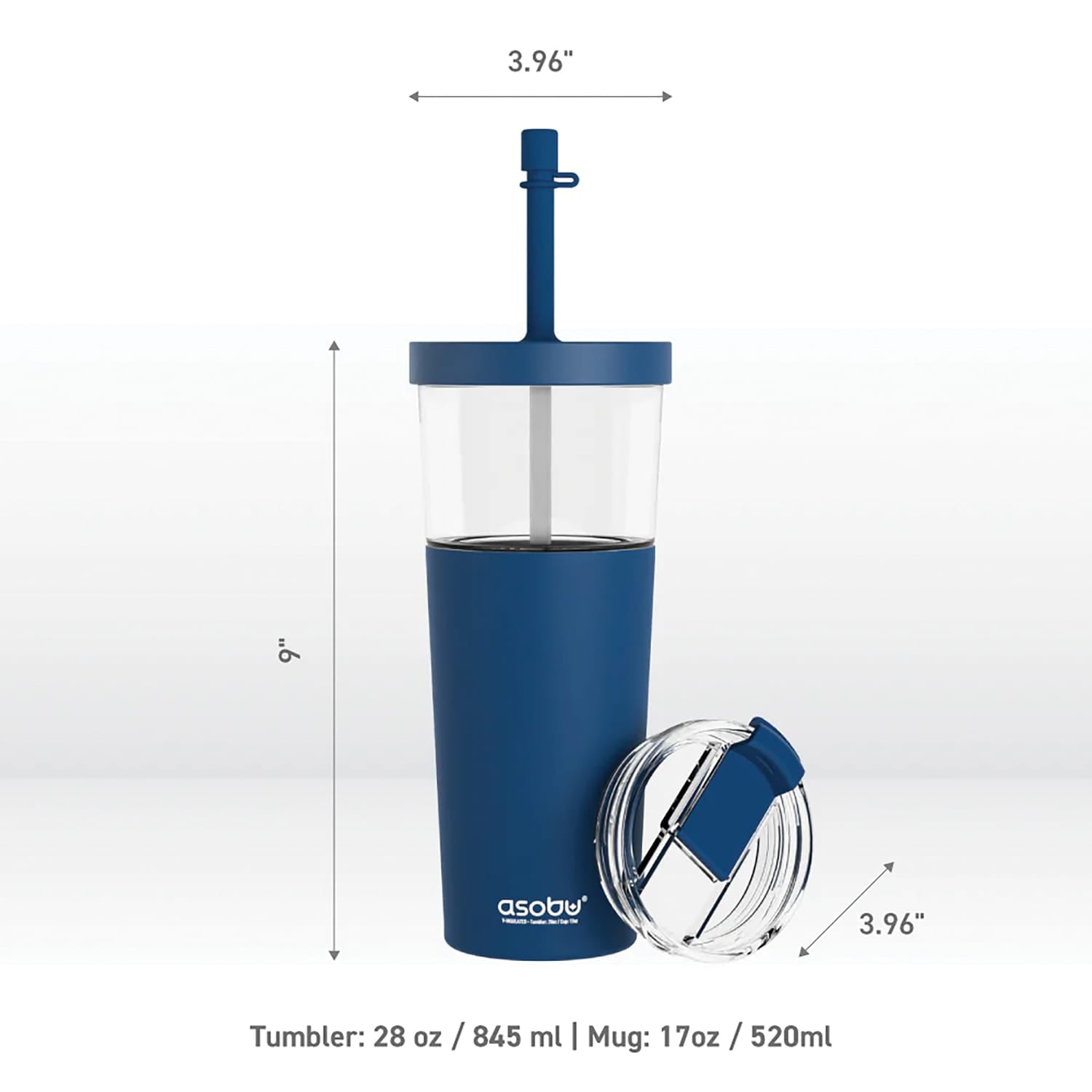 Asobu Marina See-Through Triton Tumbler with Flexible Straw, Blue