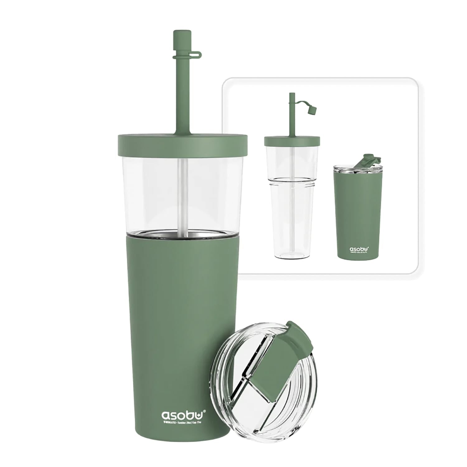 Asobu Marina See-Through Triton Tumbler with Flexible Straw, Green
