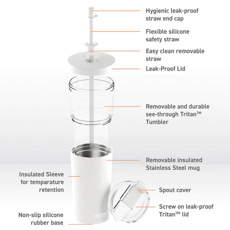 Asobu Marina See-Through Triton Tumbler with Flexible Straw, White
