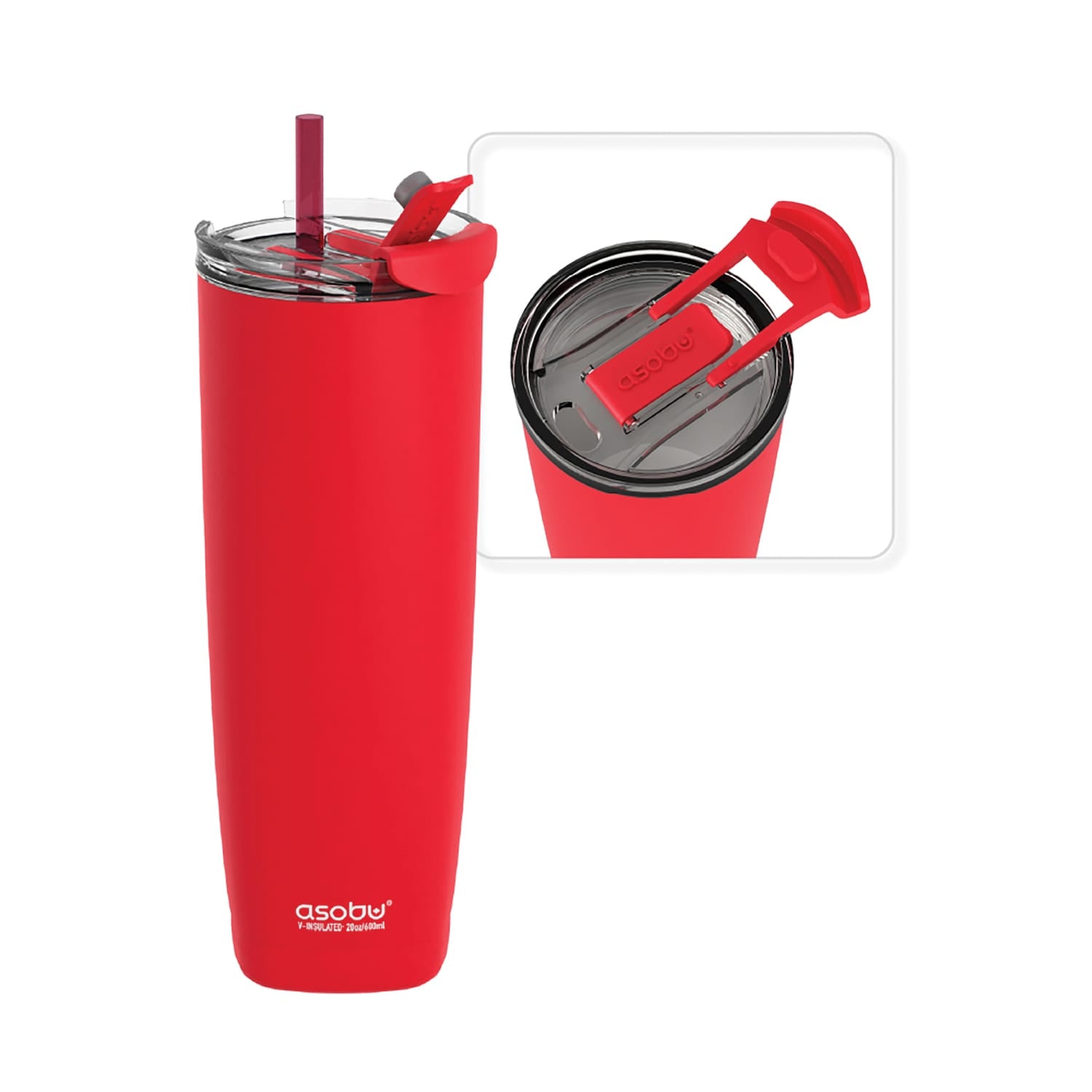 Asobu 20-Oz. Aqualina Double-Wall-Insulated Stainless Steel Tumbler with Straw, Red