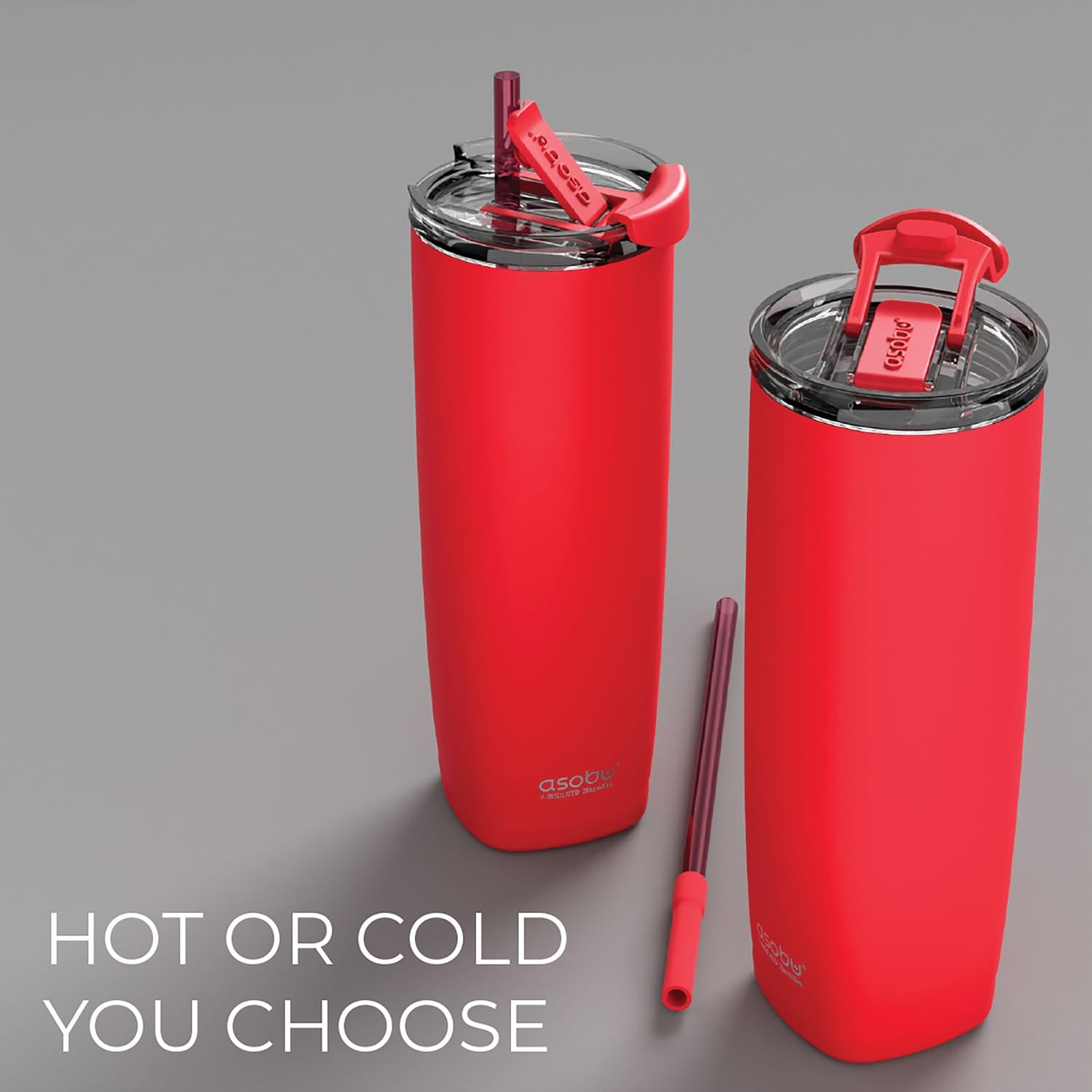 Asobu 20-Oz. Aqualina Double-Wall-Insulated Stainless Steel Tumbler with Straw, Red