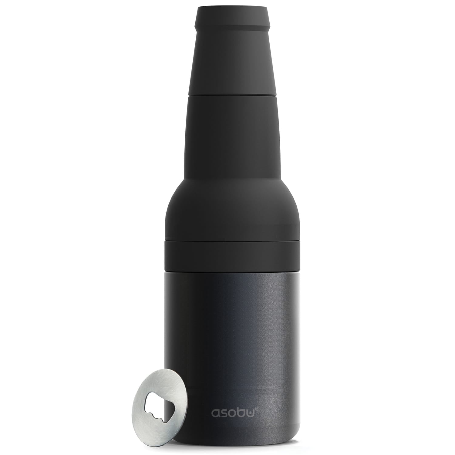 Asobu Frosty Beer 2 Go Vacuum-Insulated Stainless Steel Can and Bottle Holder, Black