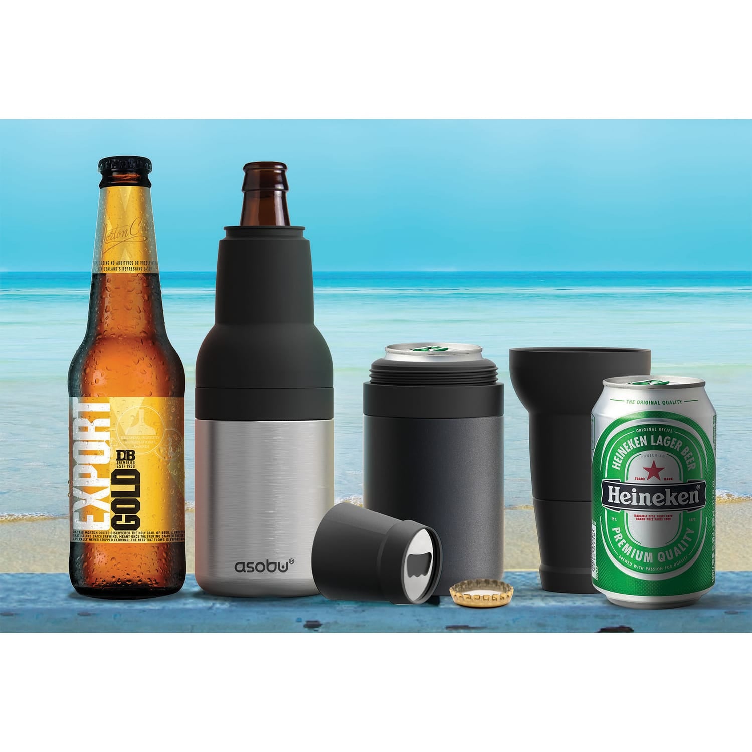 Asobu Frosty Beer 2 Go Vacuum-Insulated Stainless Steel Can and Bottle Holder, Black