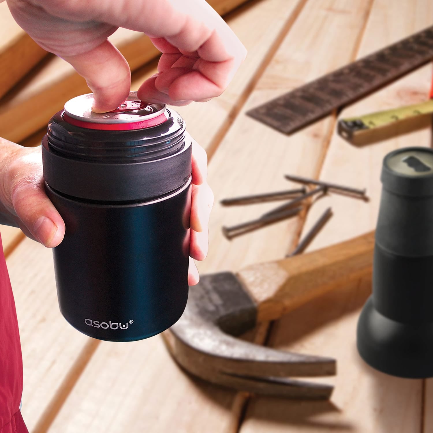 Asobu Frosty Beer 2 Go Vacuum-Insulated Stainless Steel Can and Bottle Holder, Black