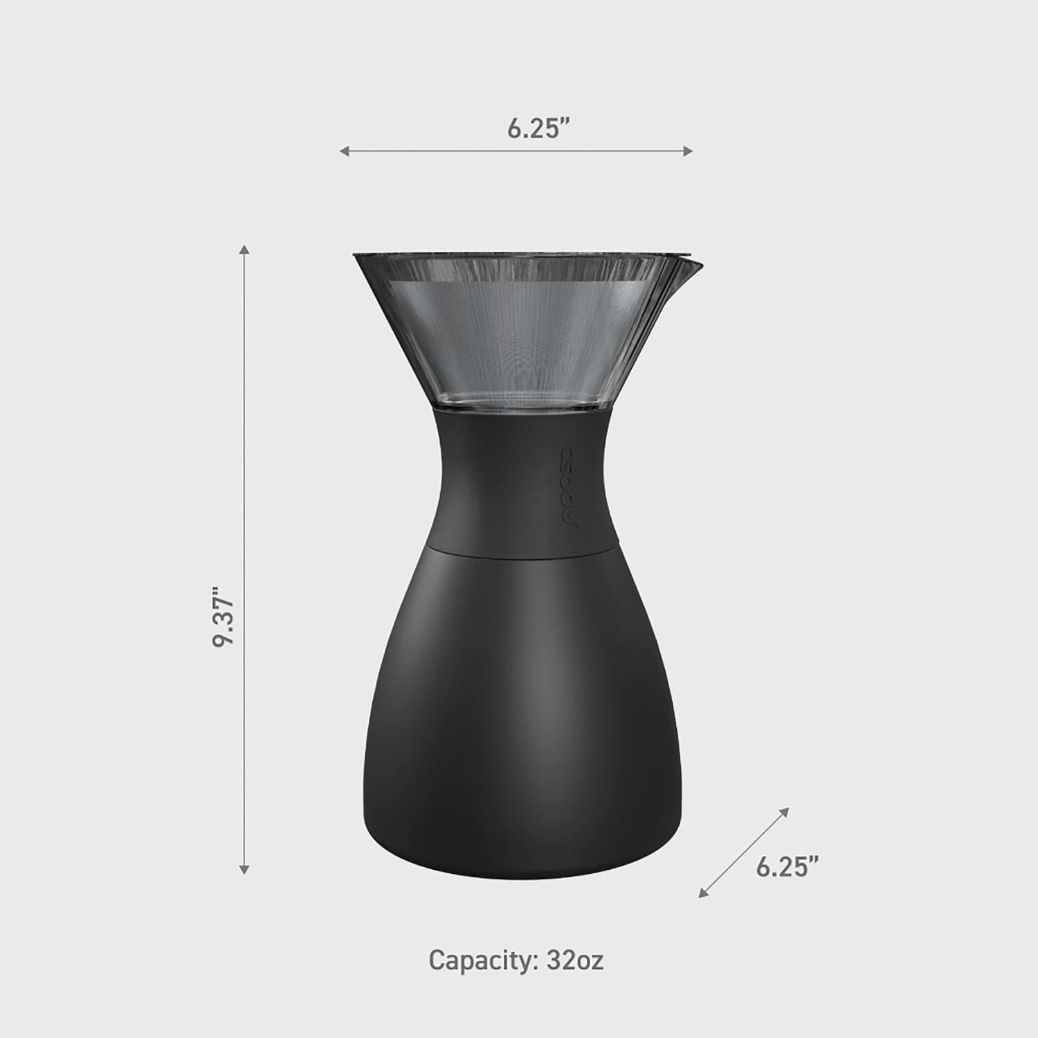 Asobu Insulated Pour-over Coffee Maker with Removable Carafe, 34-Oz., Black
