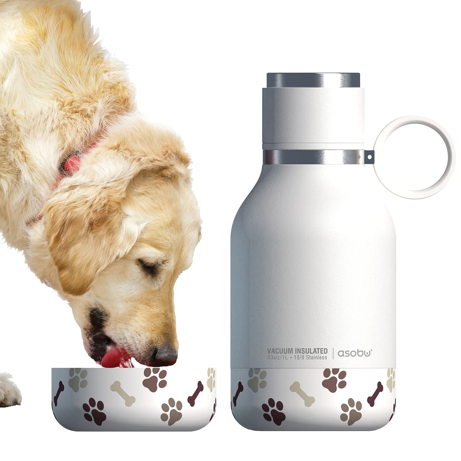 Asobu 33-Oz. Insulated Water Bottle with Removable Dog Bowl, White