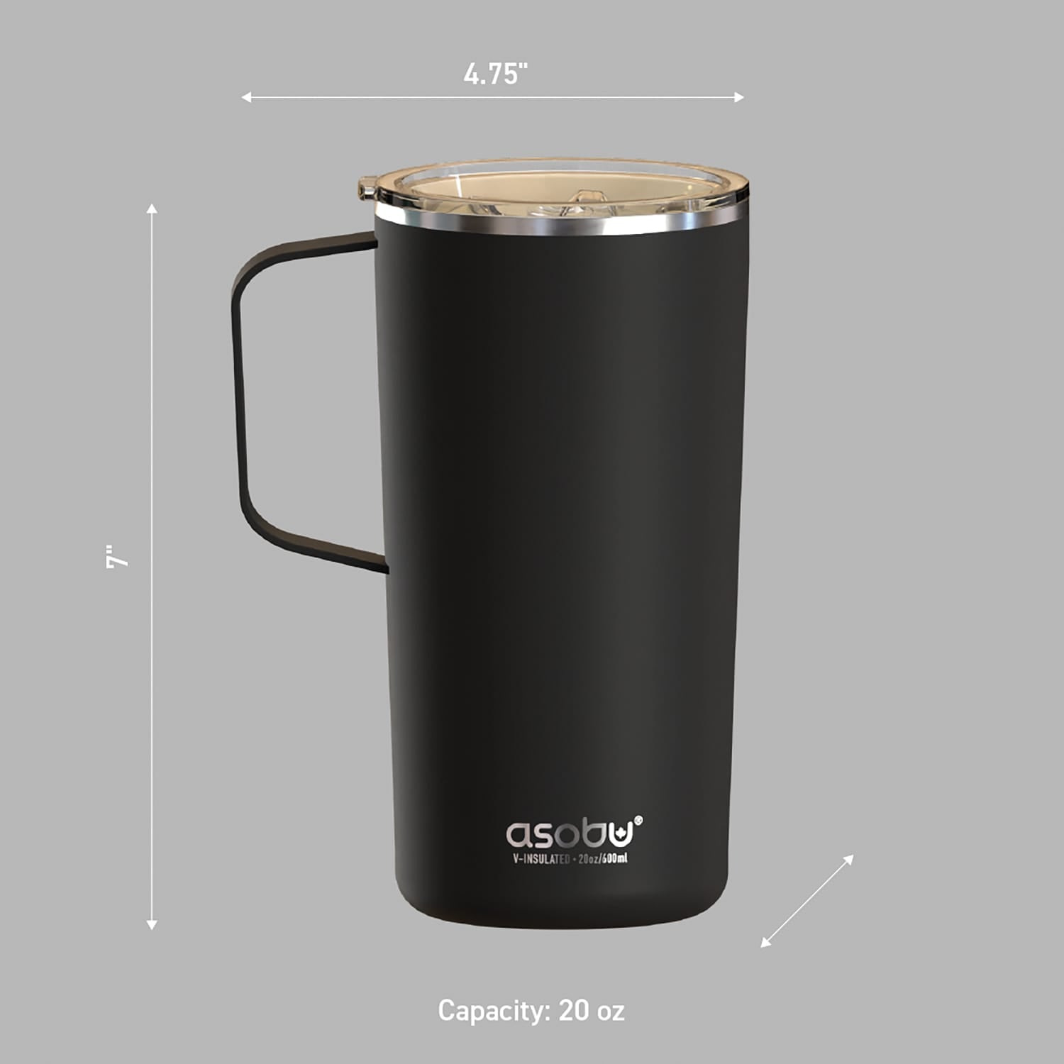 Asobu 20-Oz. Double-Wall-Insulated Stainless Steel Tower Coffee Mug with Ceramic Coating, Black