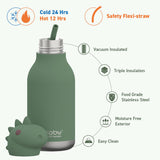 Asobu 16-Oz. Bestie Bottle Insulated Stainless Steel Water Bottle with Reusable Flexi Straw, Dinosaur