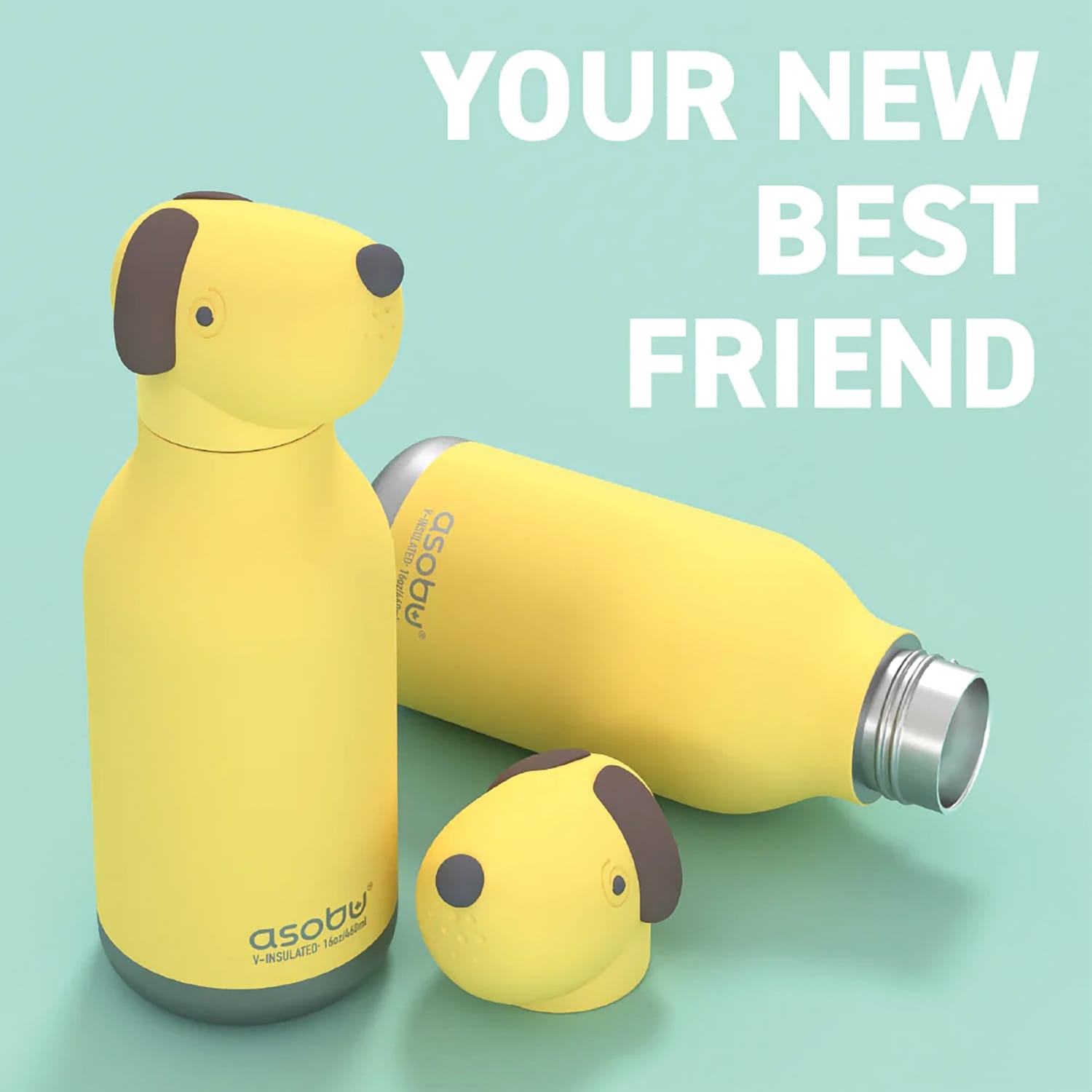 Asobu 16-Oz. Bestie Bottle Insulated Stainless Steel Water Bottle with Reusable Flexi Straw, Dog