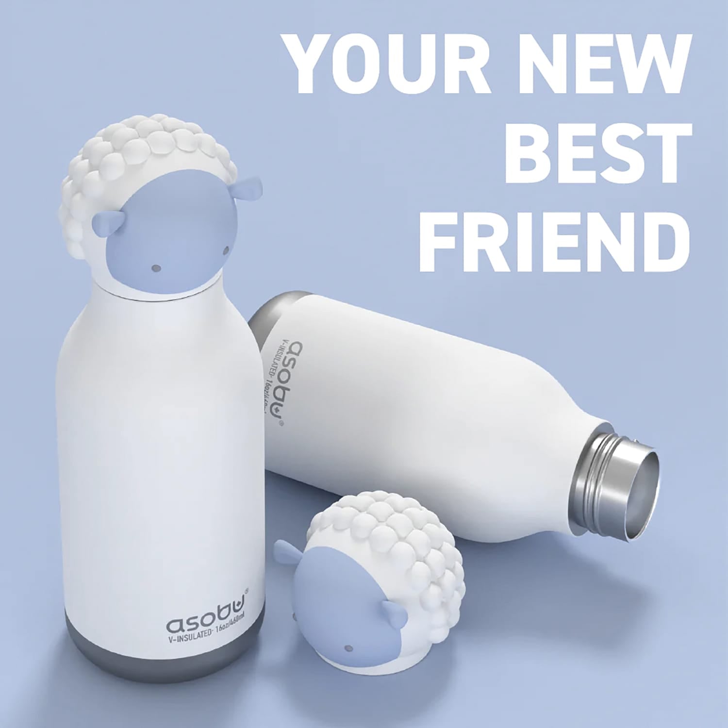 Asobu 16-Oz. Bestie Bottle Insulated Stainless Steel Water Bottle with Reusable Flexi Straw, Sheep